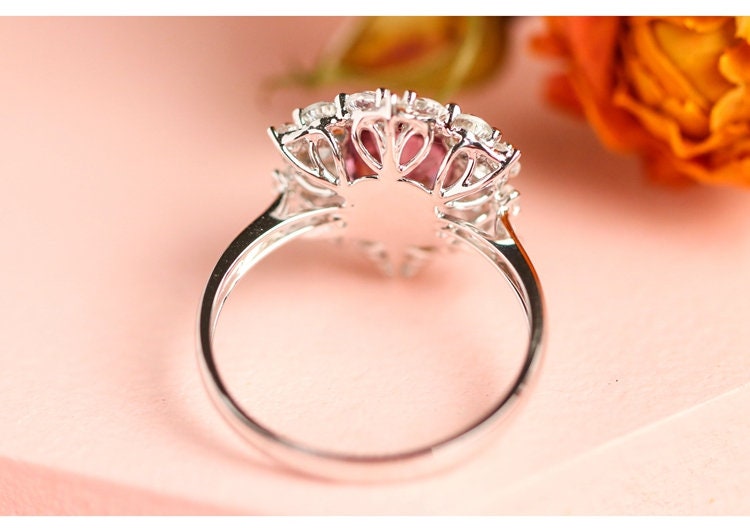 1ct Pinkish Spinel & White Sapphire Engagement Ring - 18K White Gold