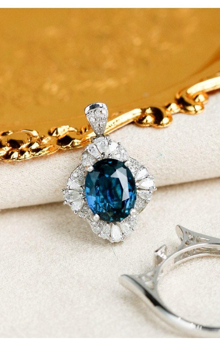 2ct Sapphire Halo Diamond 18K White Gold Ring - Two in One Jewelry
