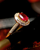1.25ct Pigeon Blood Ruby Double Halo Ring in 18K Gold