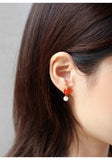 Southern Red Agate & Pearl Earrings - 18K Yellow Gold