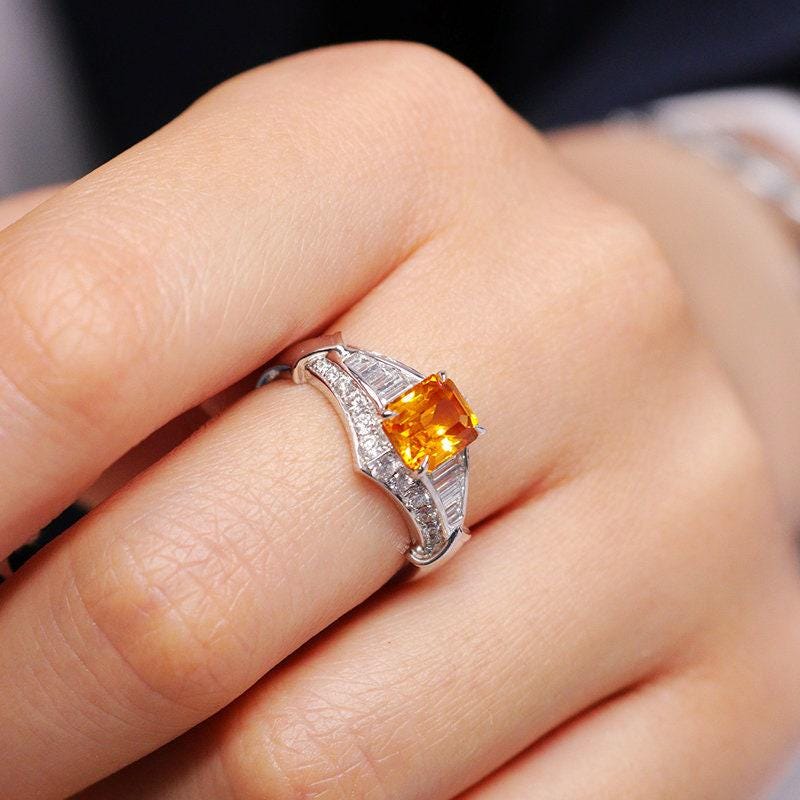 1.55ct Yellow Sapphire Radiant Cut 18K Gold Ring  with Diamonds