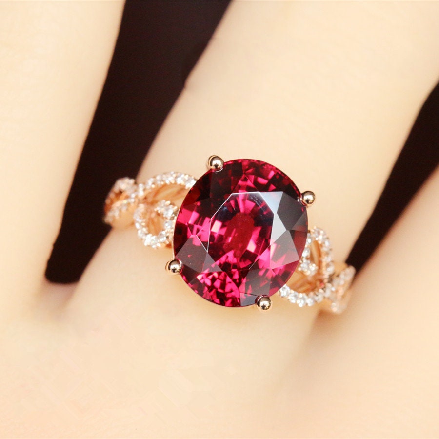 2.23ct Rubellite Oval Cut Ring with Diamond Accent in 18K Yellow Gold