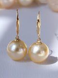 Huge 13mm South Sea Golden Pearl French Wire Earrings in 18K Gold