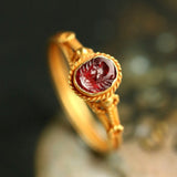 22K Yellow Gold Garnet Antique Egyptian Ring