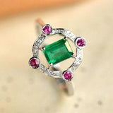 Emerald & Ruby Vintage Ring in 18K White Gold