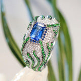 2.08ct Sapphire Emerald Cut Horizontal Stone Ring - 18K White Gold