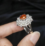 Sunset Padparadscha Sapphire 18K Gold Ring with Diamonds Aound