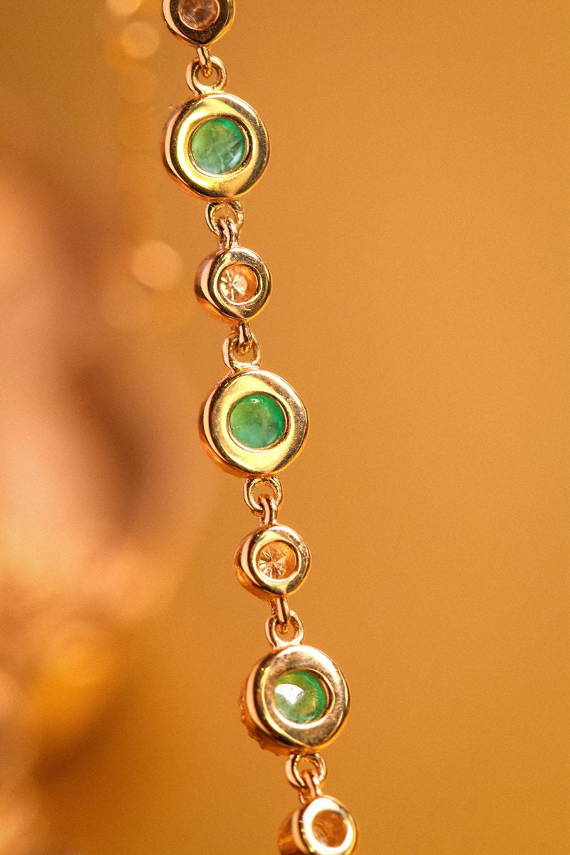 Emerald Cabochon Cut & Diamond Bracelet in 18K Gold