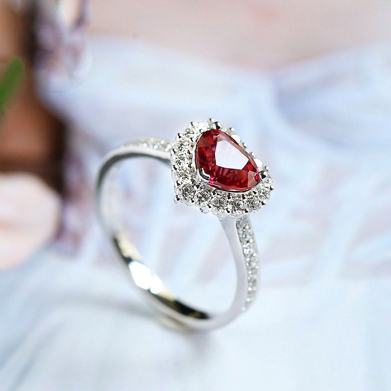 1.25ct Spinel Heart & Diamond Ring in 18K White Gold