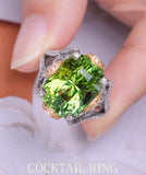 9.5ct Green Tourmaline & Yellow Diamond Cocktail Ring - 18K White Gold