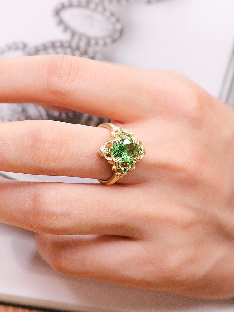 Tsavorite Free Form Ring in 18K Yellow Gold