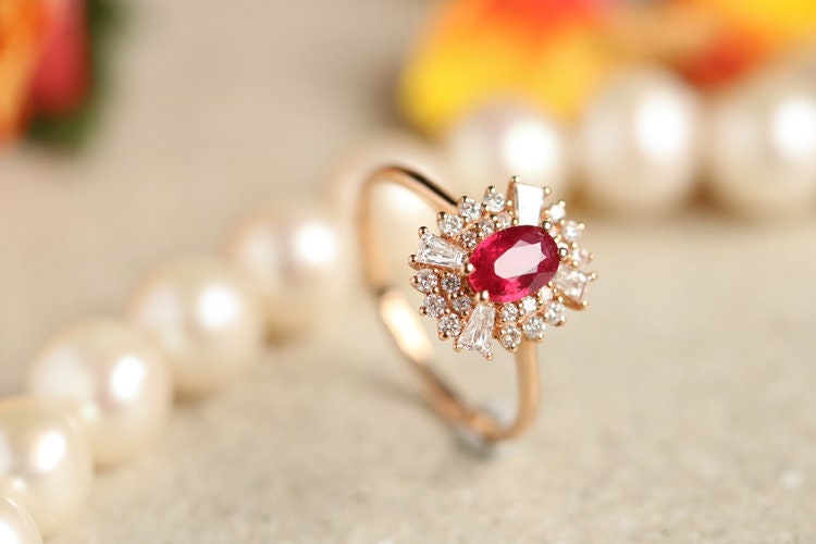 1.2ct Pigeon Blood Ruby & Diamond Ballerina Ring in 18K Rose Gold