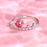 Pink Red Spinel Cushion Cut Diamond Ring - 18K White Gold