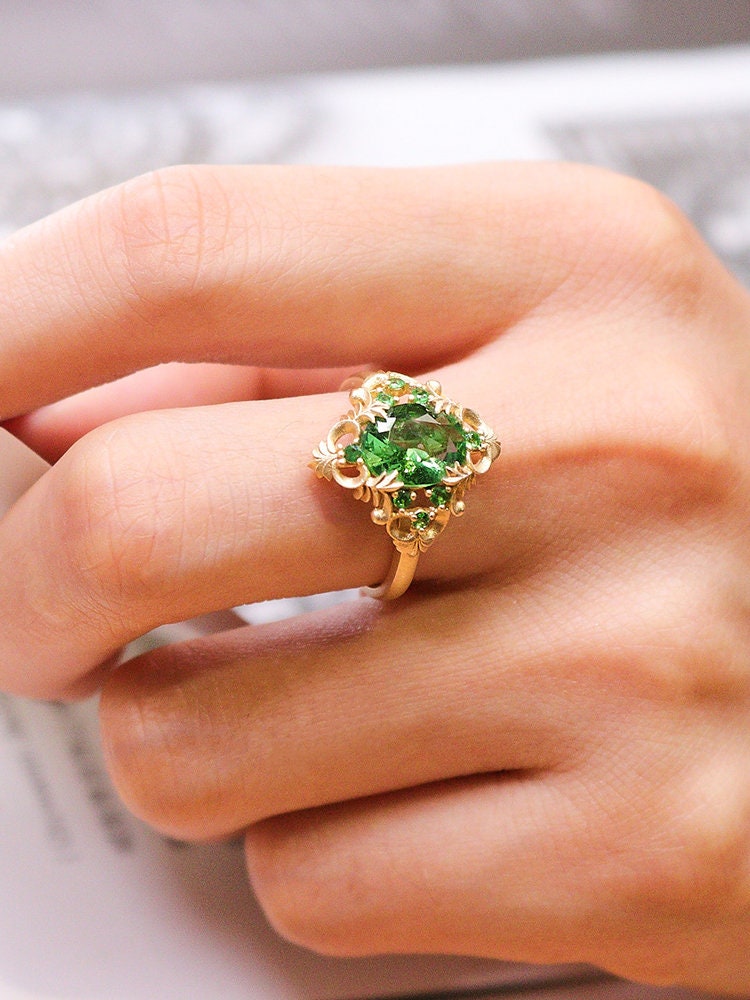 Tsavorite Free Form Ring in 18K Yellow Gold