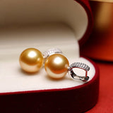 12mm Golden South Sea Pearl & Diamond Earrings - 18K Yellow Gold