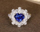 Stunning Royal Blue Sapphire 18K White Gold Ring with Full Diamonds Pave