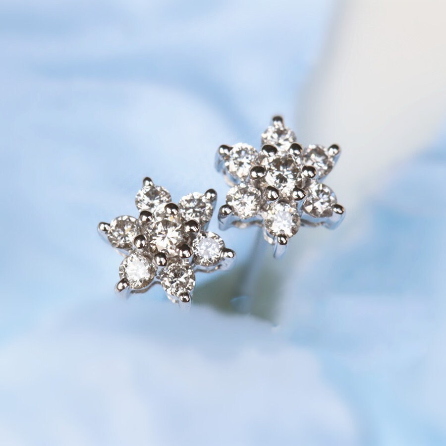 Snowflake Diamonds Wedding Earrings in 14K White Gold