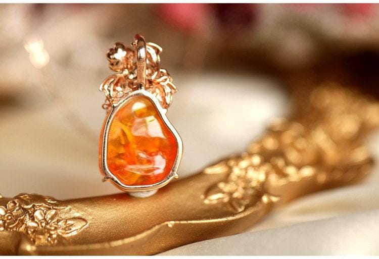 Fire Opal Ruby Diamond Pendant - 18K Rose Gold