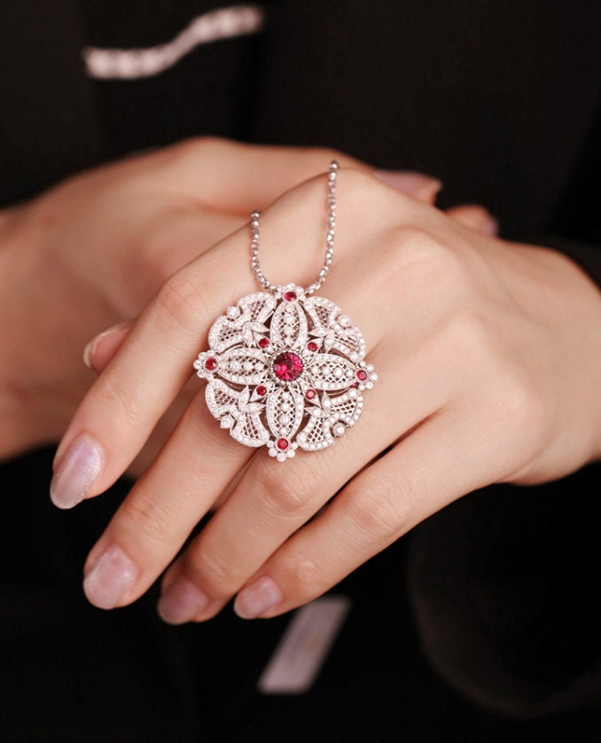 1.01ct Ruby Diamonds Pendant Ring in 18K White Gold