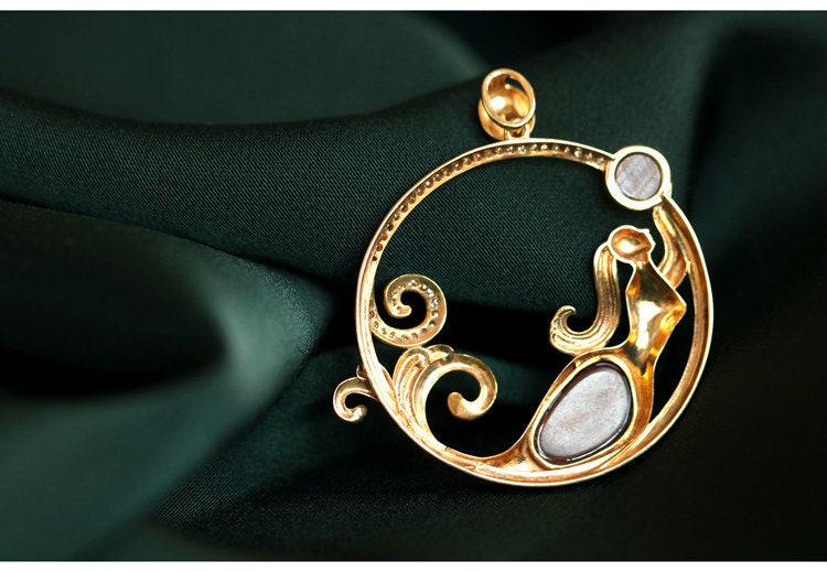 Australia Blue Opal & Diamond Pendant in 18K Yellow Gold