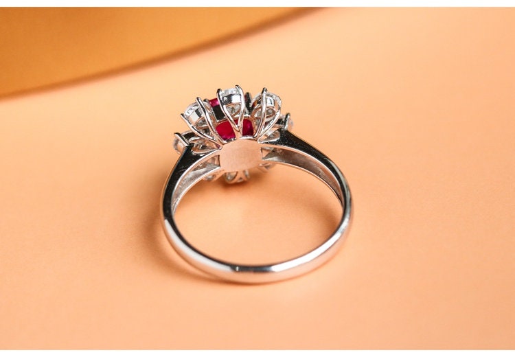Flower Pink Spinel & White Sapphire Ring - 18K White Gold