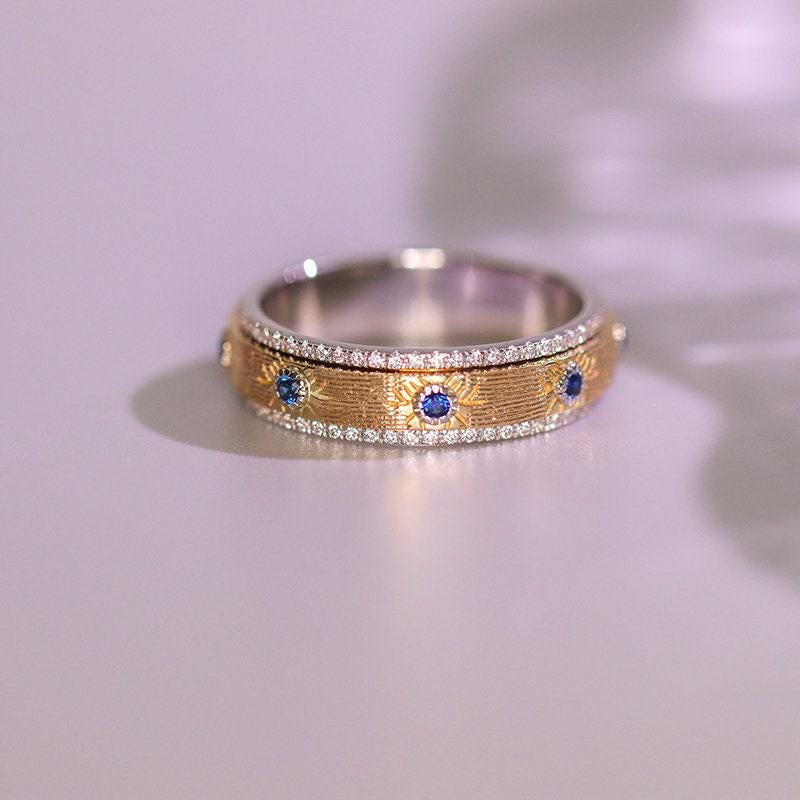 Ruby & Blue Sapphire Ring with Diamonds in 18K Yellow Gold
