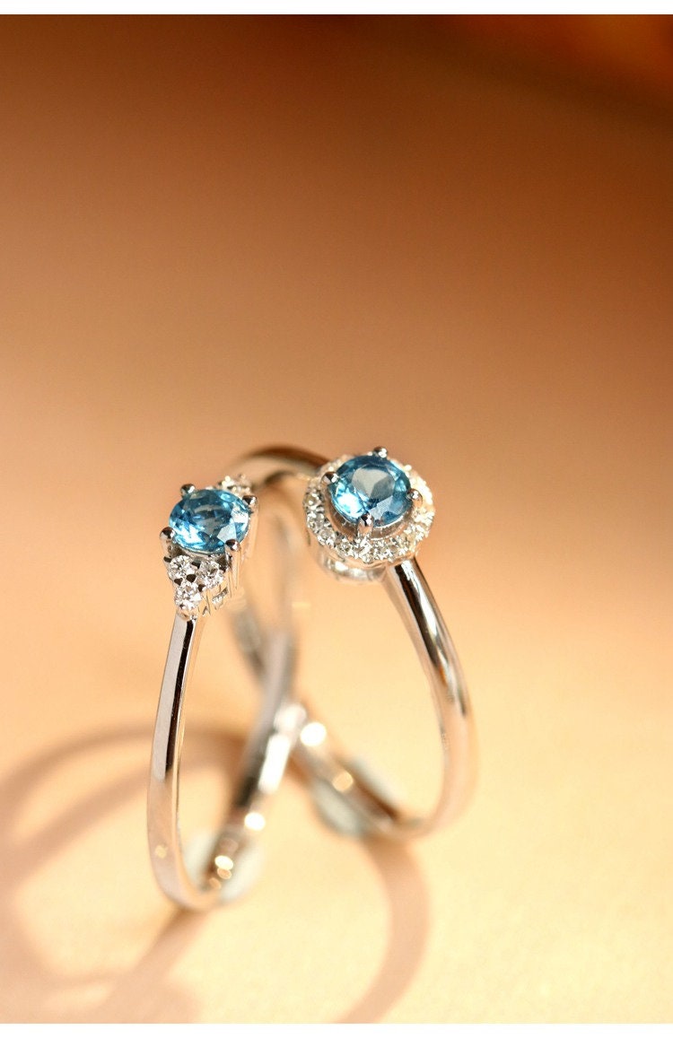 Aquamarine Diamond 18K White Gold Ring