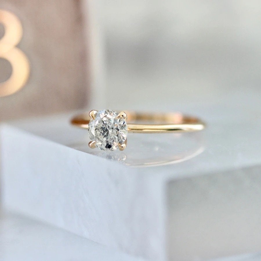 1.15ct Stella Salt & Pepper Round Brilliant Cut 18K Gold Wedding Ring