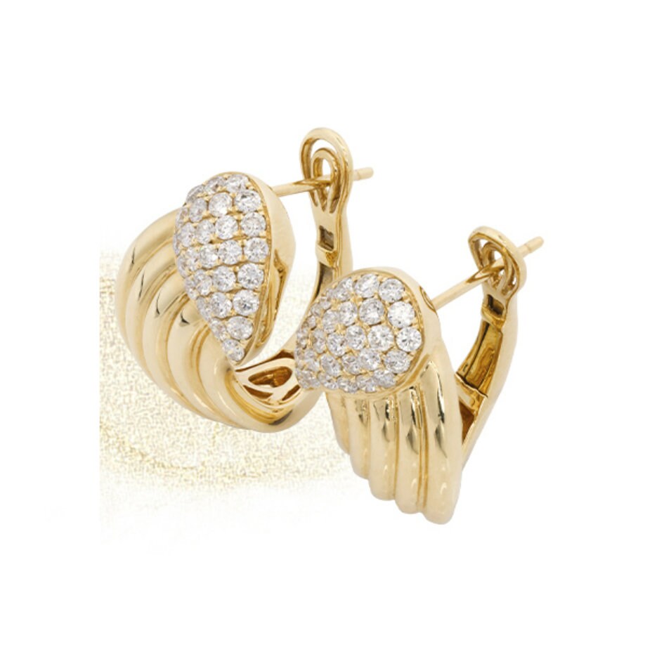 2 Style + Italian Engraved Twisted Hoop Diamonds Earrings in 18k Gold