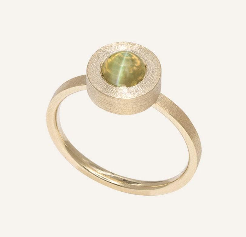 2 Style + Chrysoberyl Cat's Eye 18K Brush Finish Ring