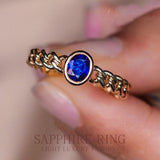 Blue Sapphire Cube Chain 18K Gold Ring