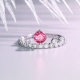Pink Red Spinel Cushion Cut Diamond Ring - 18K White Gold