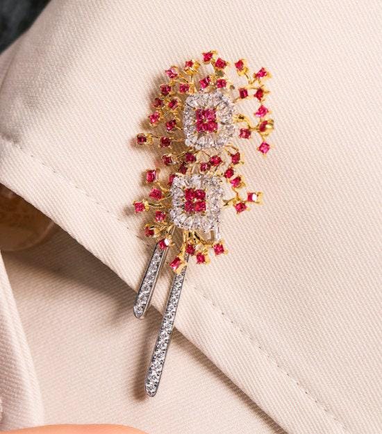 Dandelion Design Jedi Spinel Square Brooch - 18K White Gold