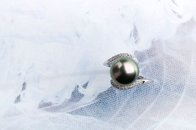 11mm Tahitian Pearl & Diamonds Infinity Ring - 18K White Gold