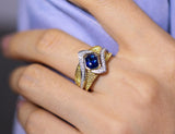 1.59ct Blue Sapphire 18K Dual Gold Ring with Full Diamond Pave