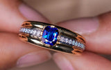 Channel Set Diamonds Sapphire 18K Yellow Gold Ring