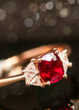 Pink Red Spinel Cushion & Diamond 18K Gold Ring