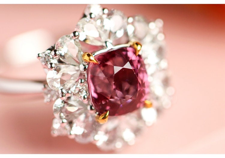 1ct Pinkish Spinel & White Sapphire Engagement Ring - 18K White Gold
