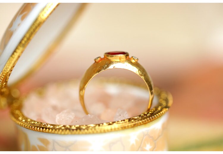 Red Tourmaline Diamond 18K Yellow Gold Statement Ring