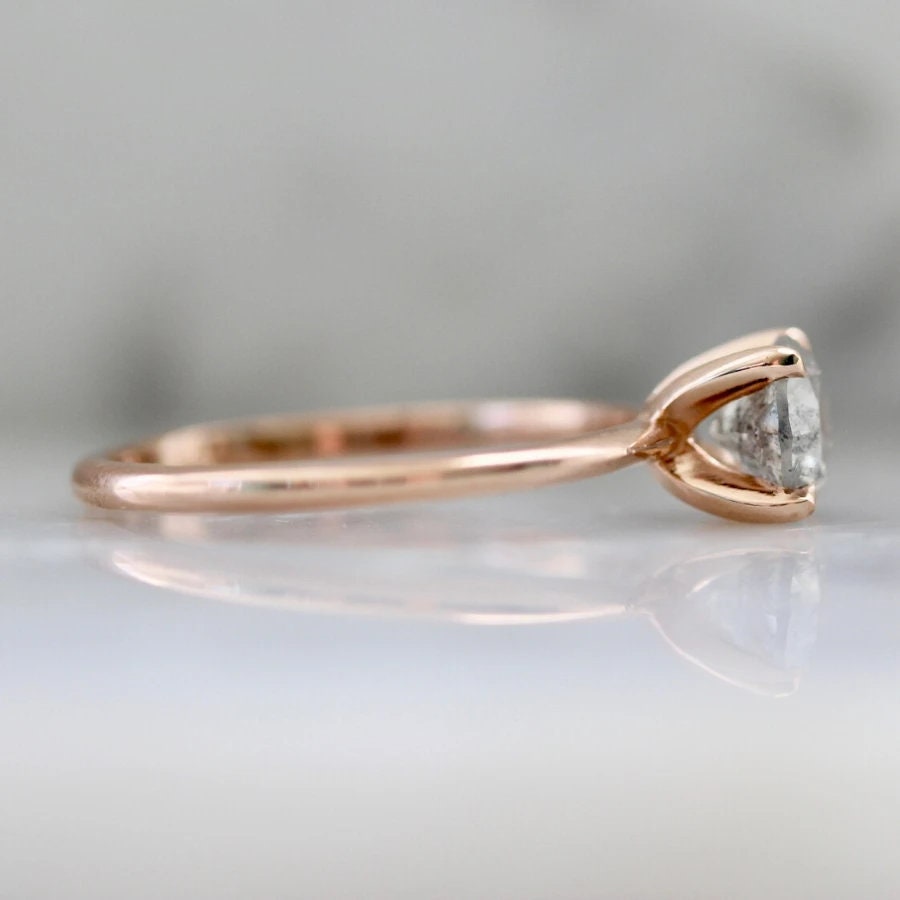 0.89ct Salt & Pepper Diamond Round Brilliant Cut 18K Rose Gold Wedding Ring