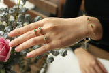 Emerald Square Cut & Halo Set Baby Pearl Ring in 18K Yellow Gold
