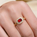 Red Spinel Cushion Twisted Halo Ring - 18K Yellow Gold