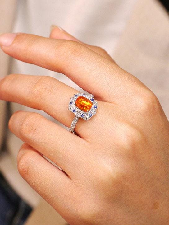3.11ct Fanta Garnet Diamond Ring - 18K White Gold