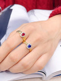 Halo Set Sapphire 18K Gold Ring with Pigeon Blood Ruby