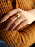 11mm Golden South Sea Pearl & Diamond Halo Ring in 18K Yellow Gold