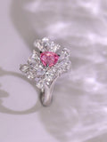 Pink Spinel Trilliant 18K White Gold Open Ring with White Sapphire