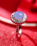 Purple Violet Jade Cabochon 18K White Gold Ring with Diamond Pave