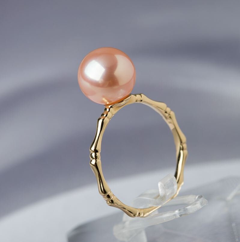 Tahitian Pearl Bamboo Ring in 18K Yellow Gold