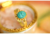 Turquoise Engraved 22K Chunky Gold Vintage Ring