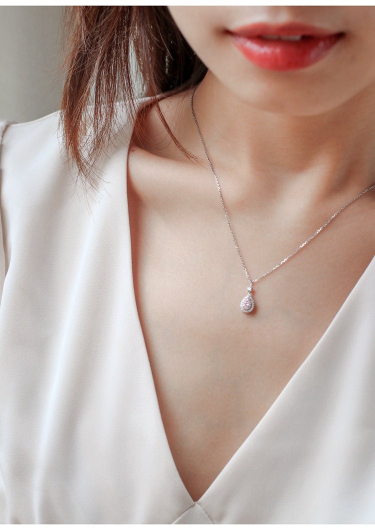Pink Diamond Pear Shape Necklace - 18K White Gold